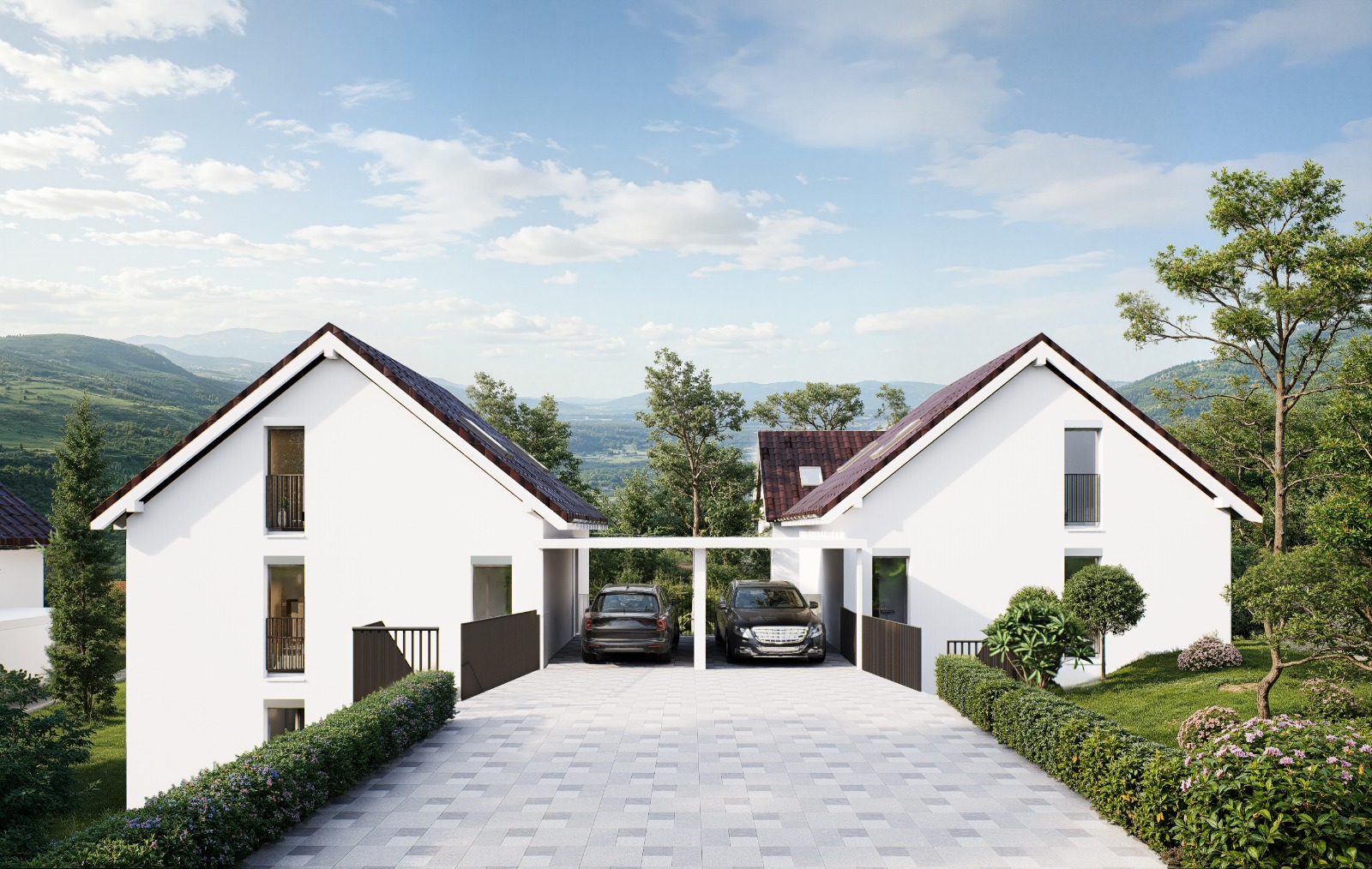 Strassenansicht der Häuser B und A in Seewen